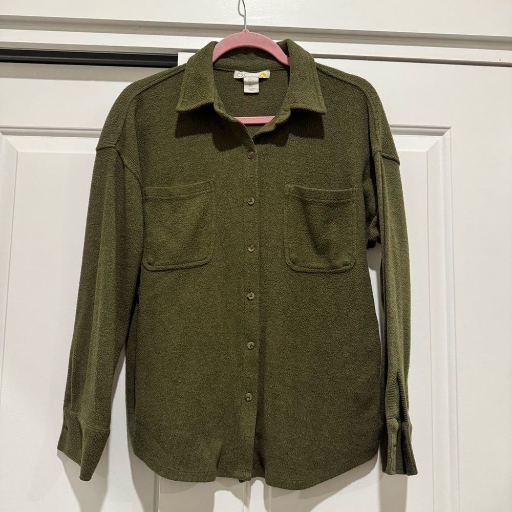 C&C California Soft Green Flannel Button Down Shirt, women’s Large